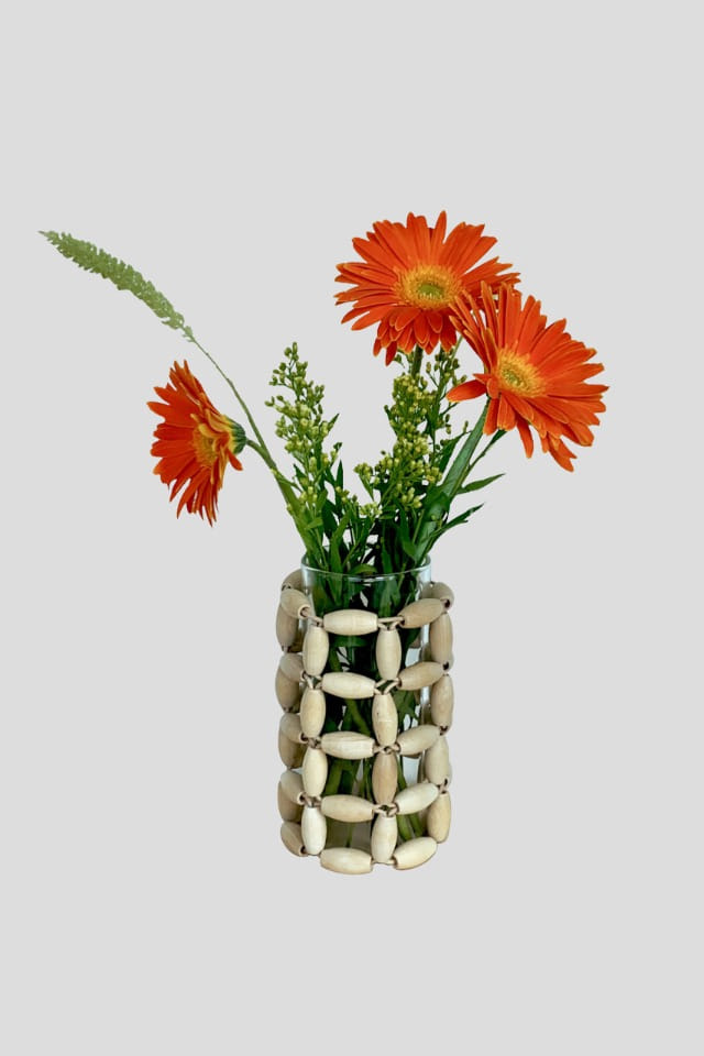 Wood ball glass vase