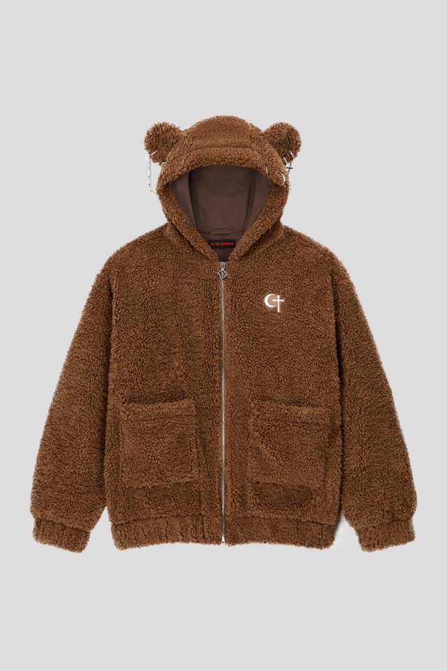 0 1 punk bear fleece jacket - BROWN