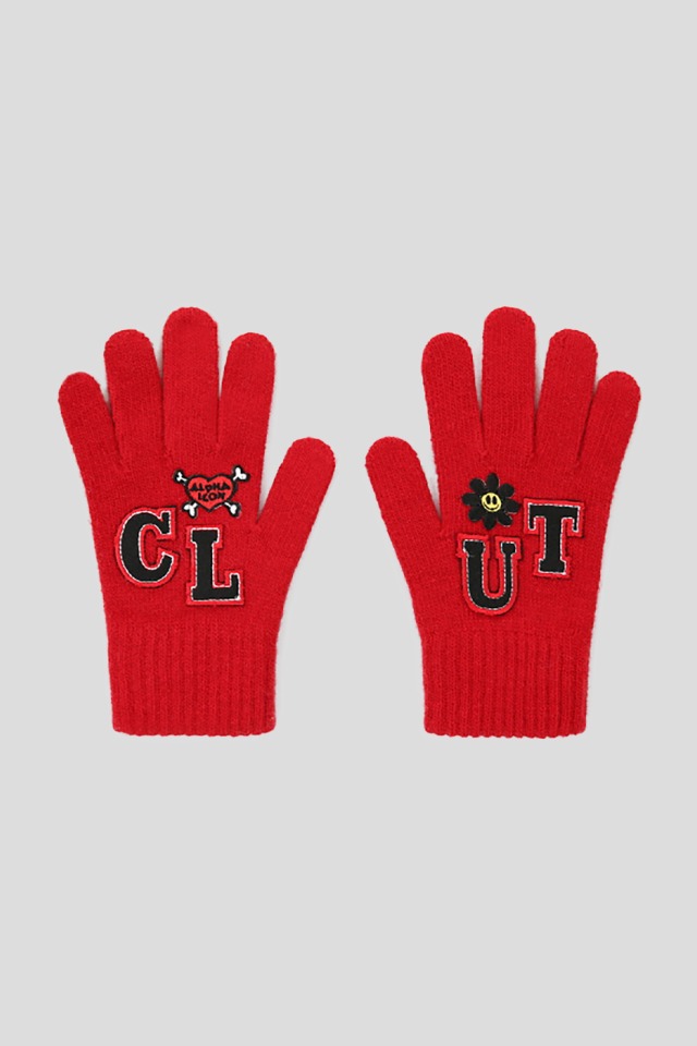 0 5 patch wool knit gloves - RED