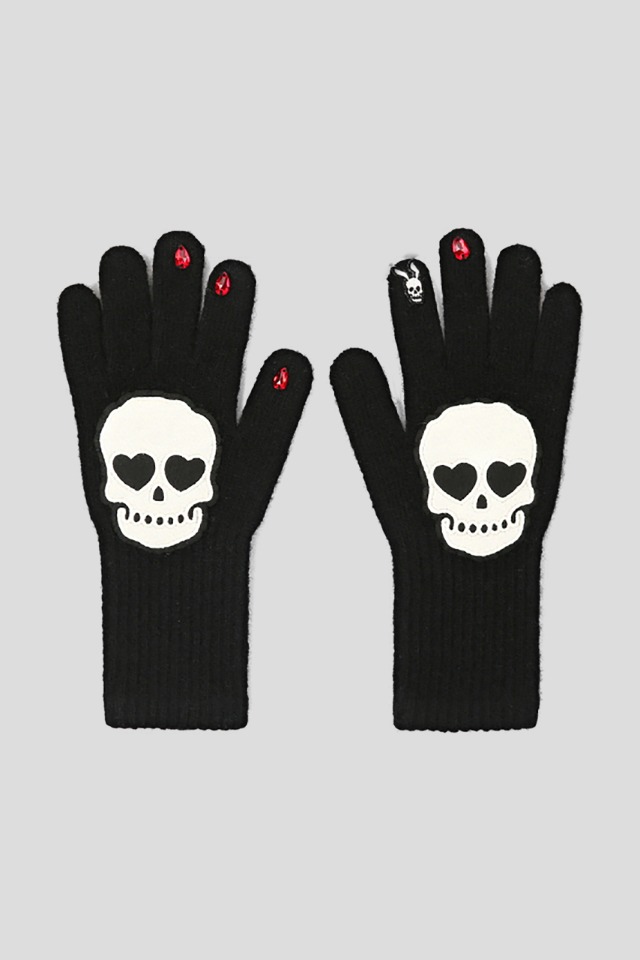 0 5 skull in love wool gloves - BLACK