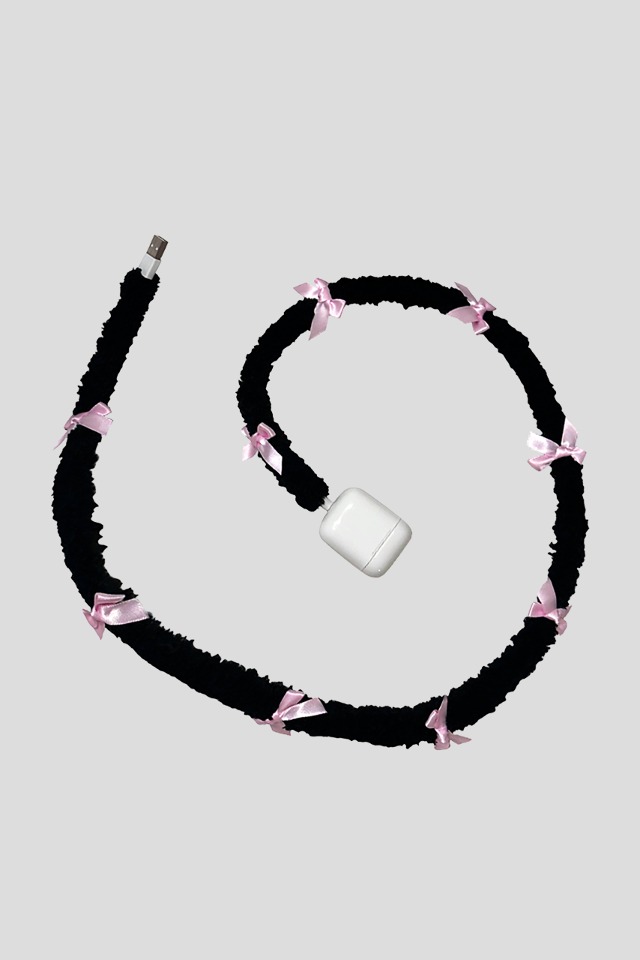 Fuzzy cable_Ribbon_Black (Pink)