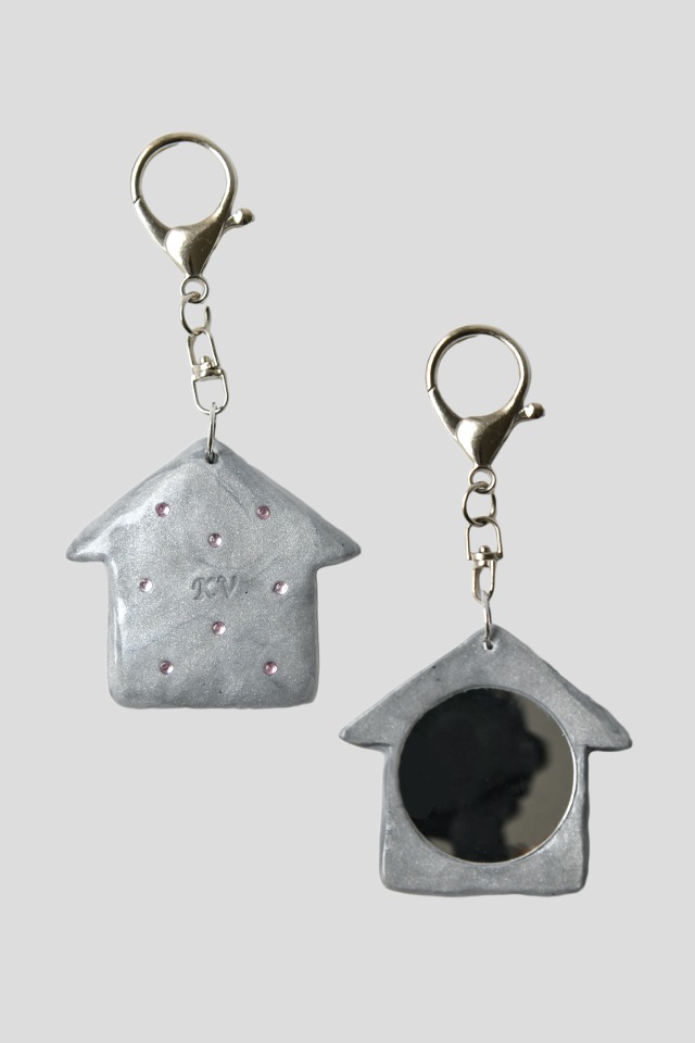 Mirror keychain - House (silver)