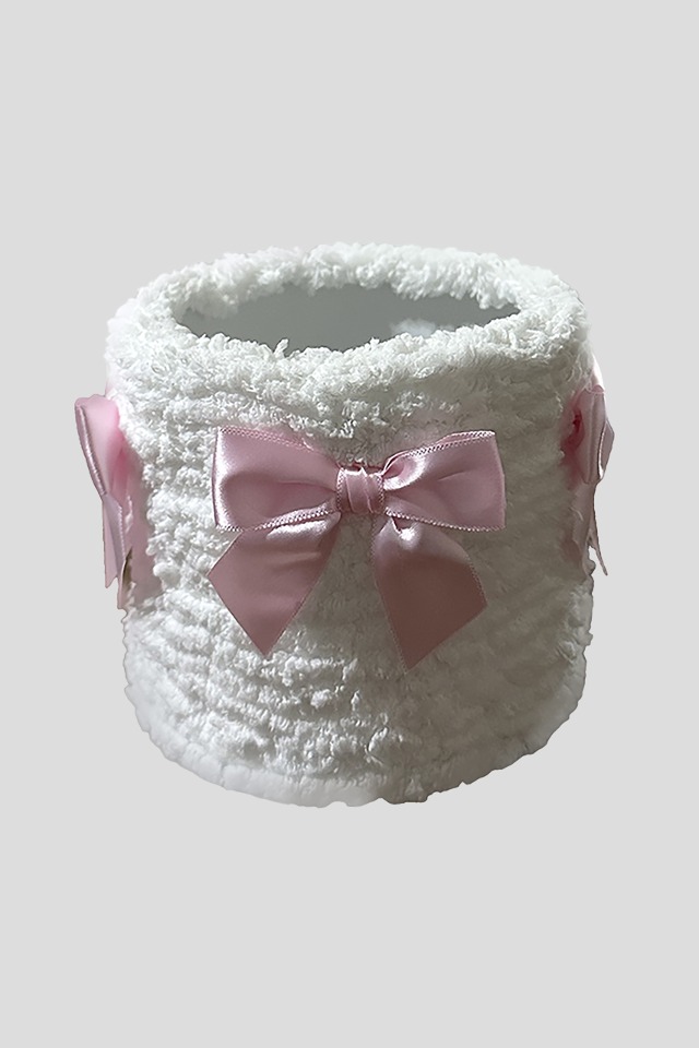 Fuzzy pot_Ribbon_White (Pink)